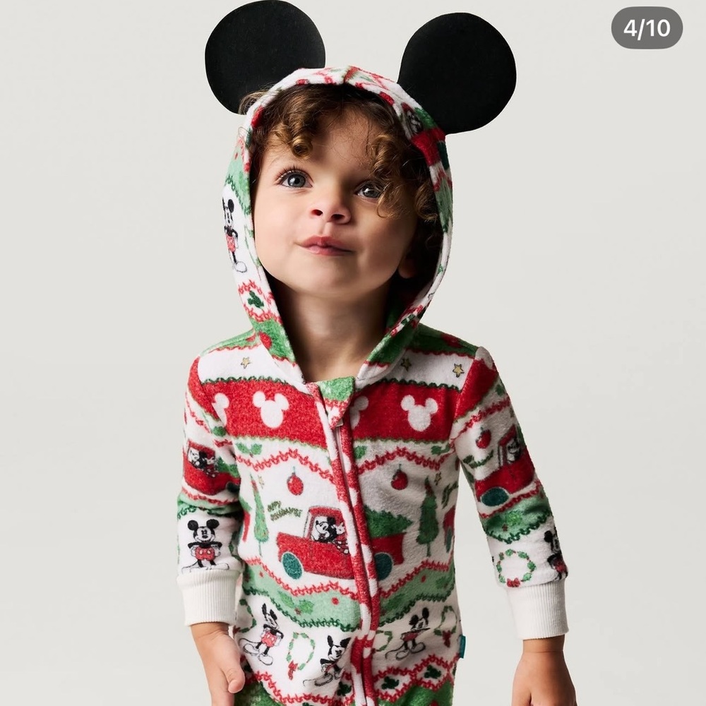 Posh Peanut Holiday Mickey Hooded Footie in Red, Green & White